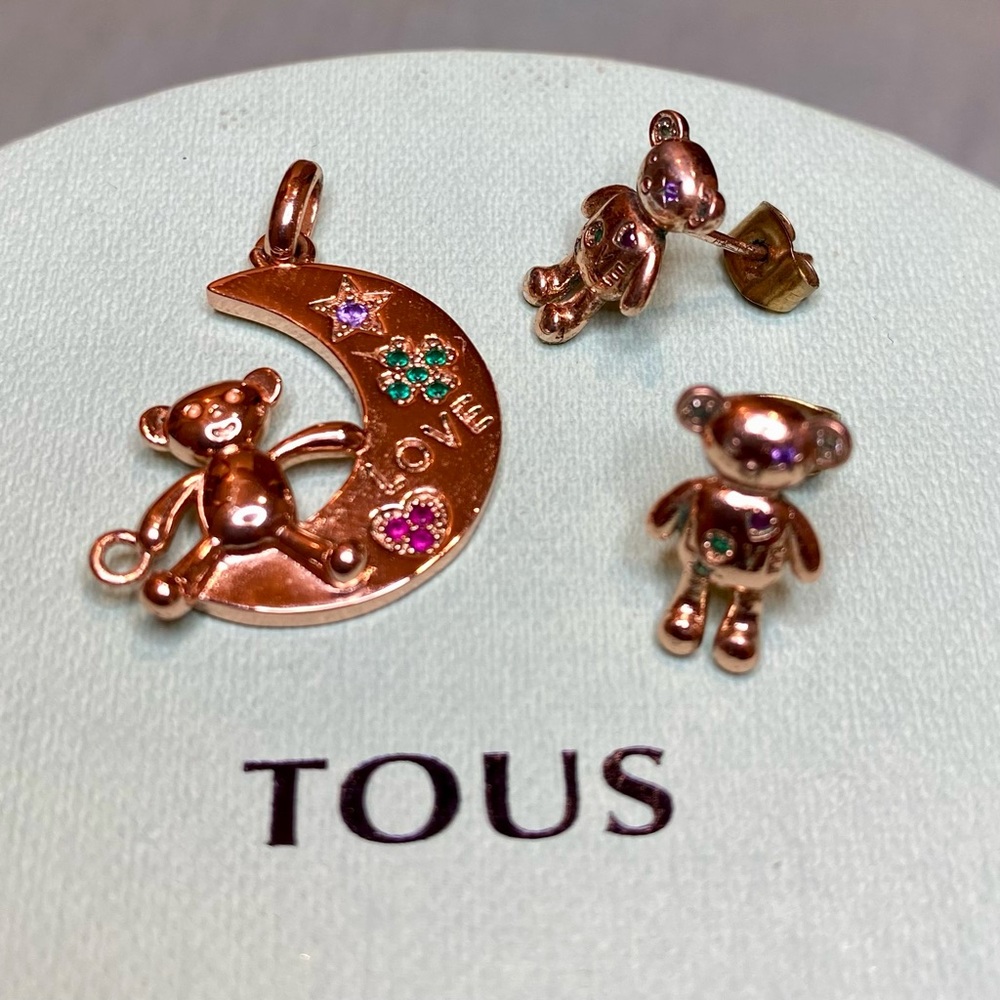COPY - Tous bear gold rose earrings and charm